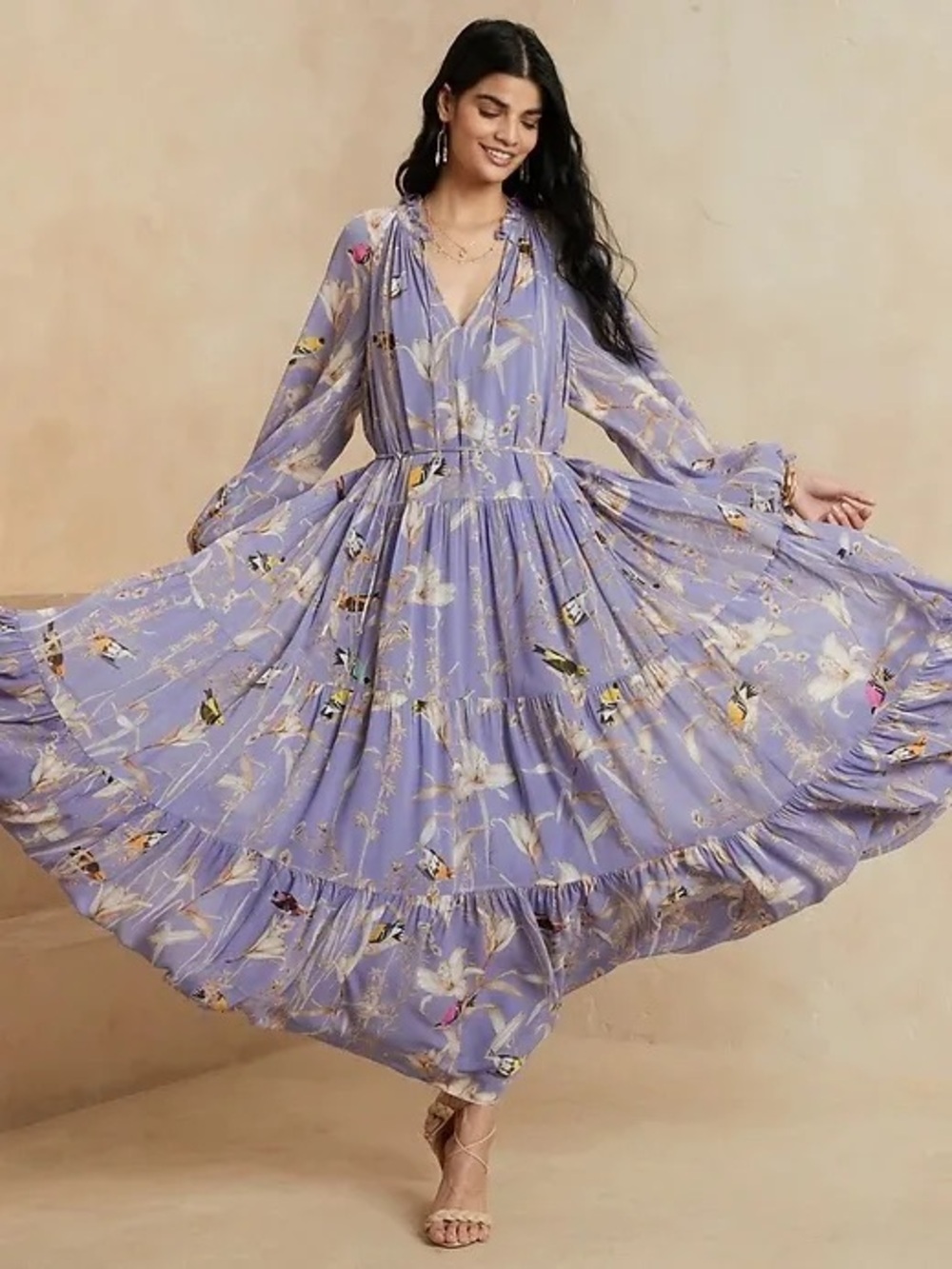 Banana Republic Lavender Floral Tiered Maxi Dress
